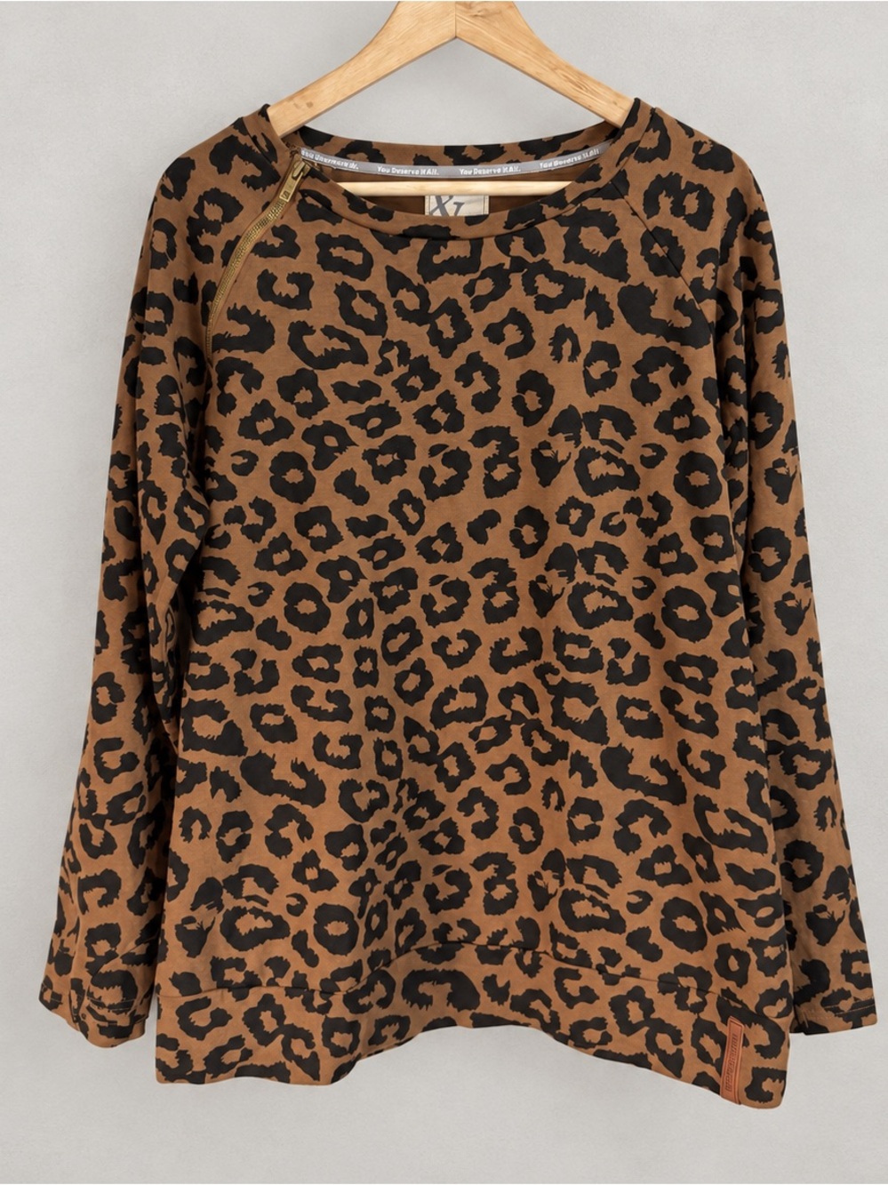 Ampersand Ave Sweater Classic Crewneck Leopard SideZip Pullover Sweatshirt XXL